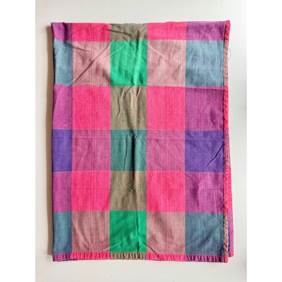 Vintage DANSK Ritva Puotila Bright Pink Purple Jumbo Check 42" x 63" Tablecloth - Picture 1 of 4